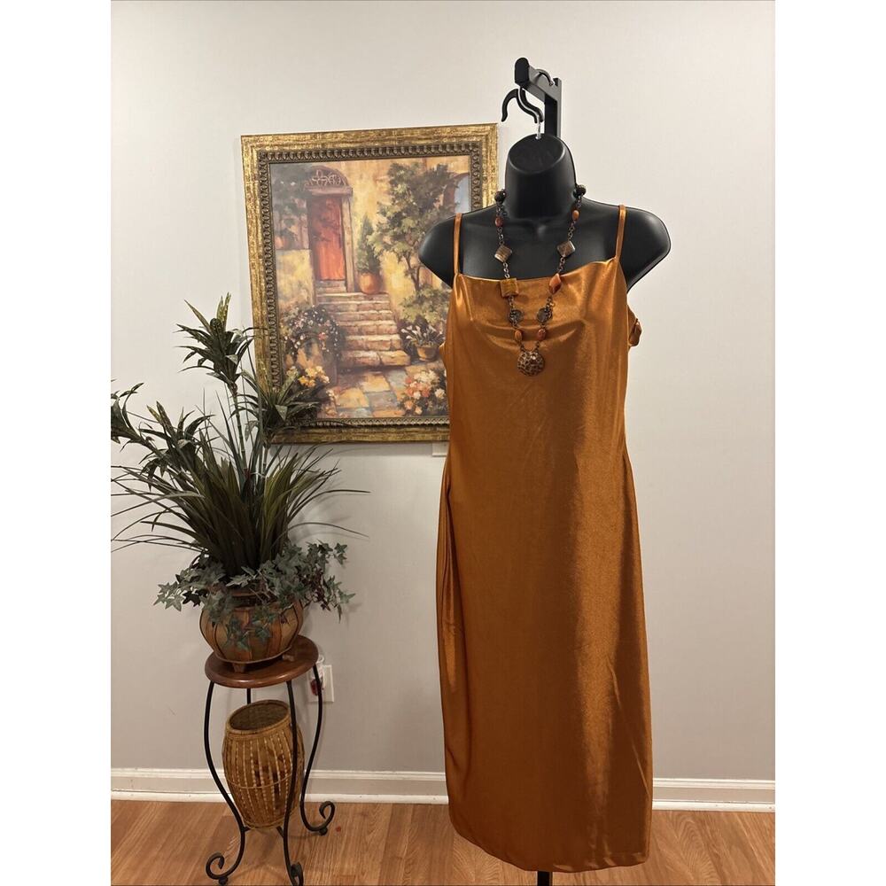 Xxxiticat Women's Copper Slip Dress Sz M Adjustable Spaghetti Strap Zipper Side